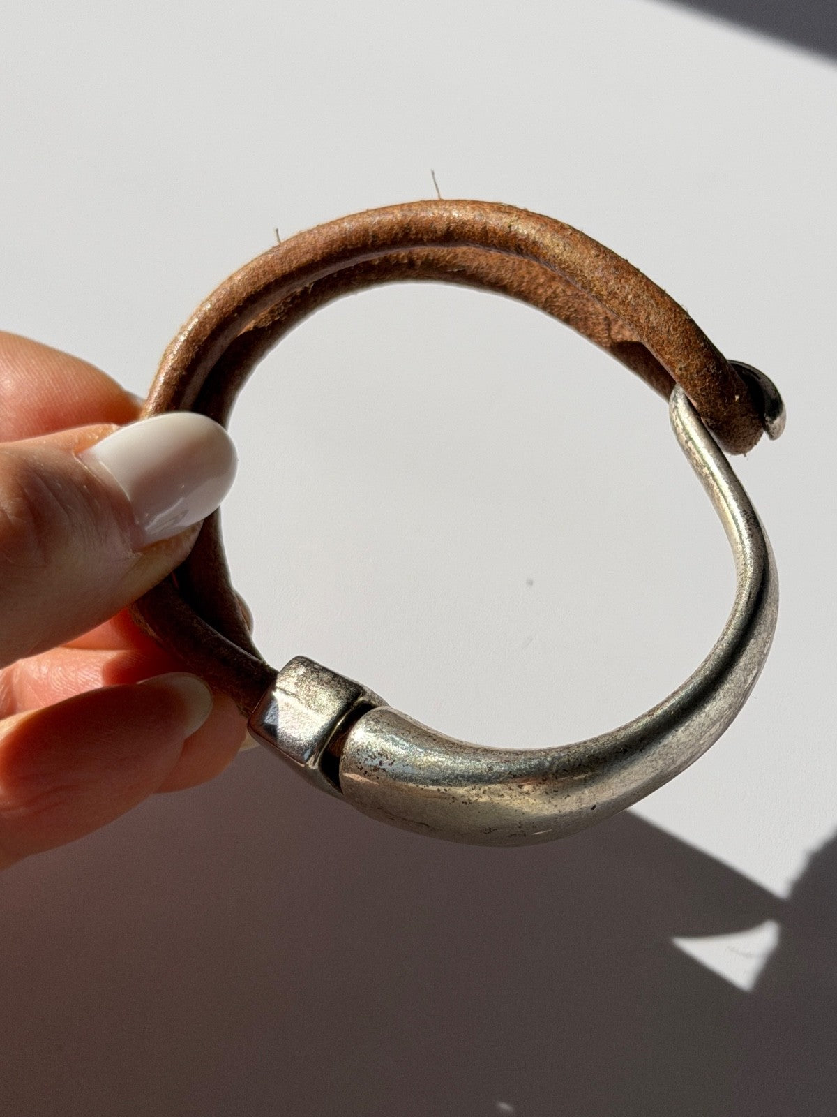 Vintage Brown Leather & 925 Sterling Silver Bracelet