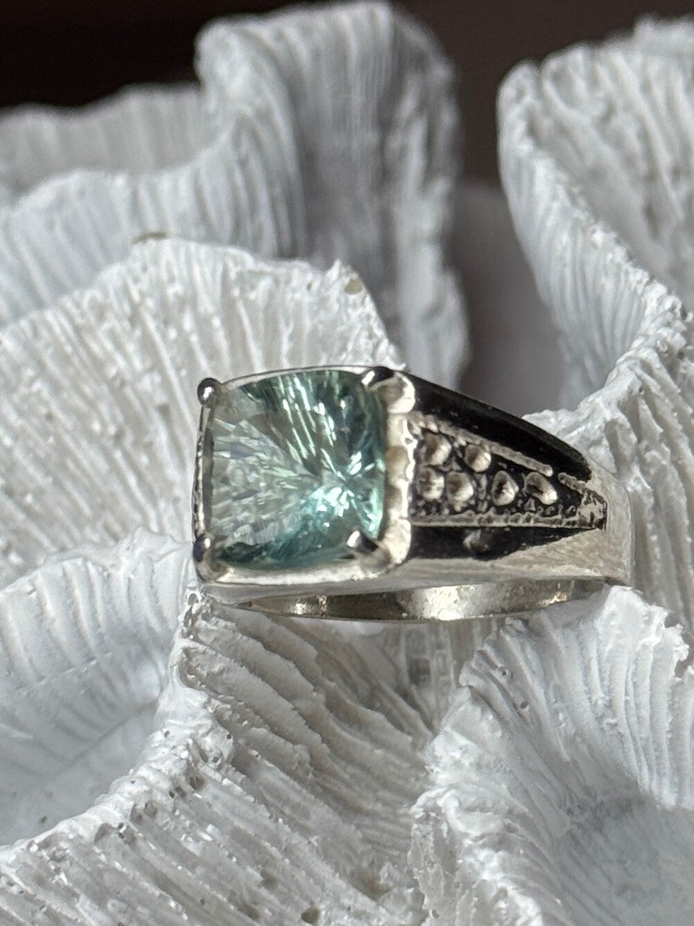 925 Sterling Silver Prasiolite Men'S Ring Size 9