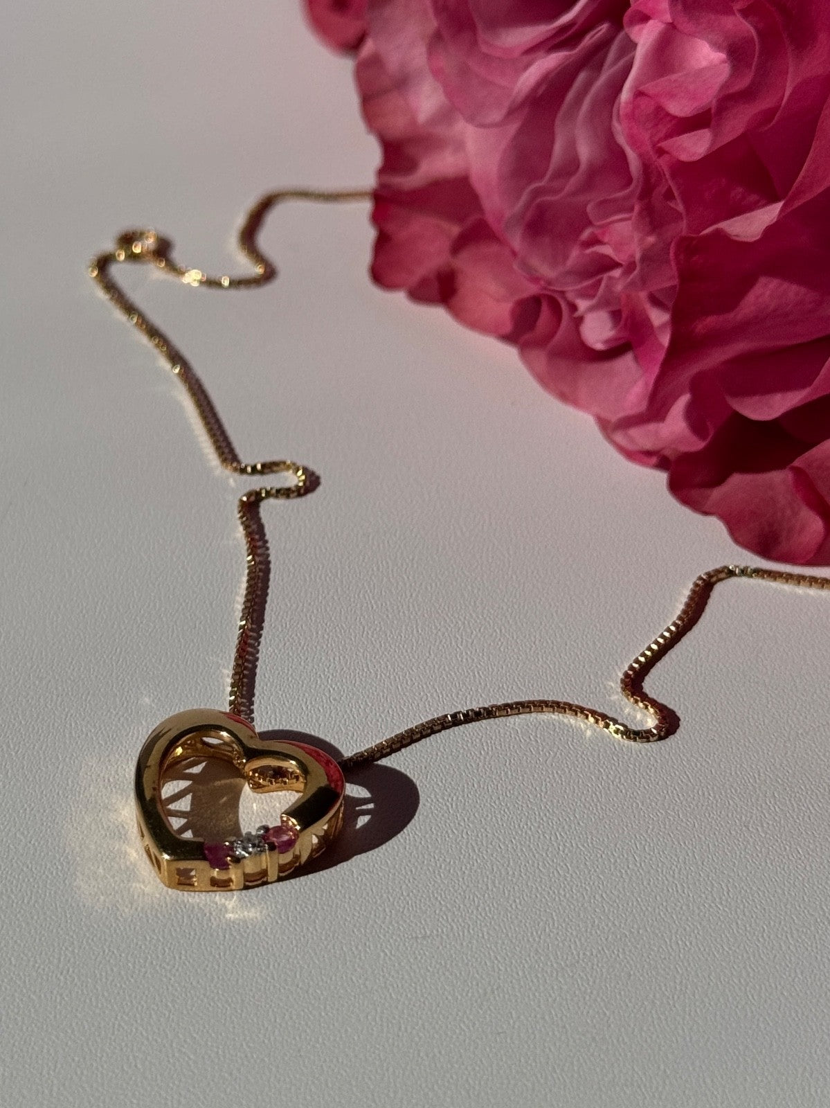 925 Sterling Silver Gold Plated Ruby & Diamond Heart Necklace