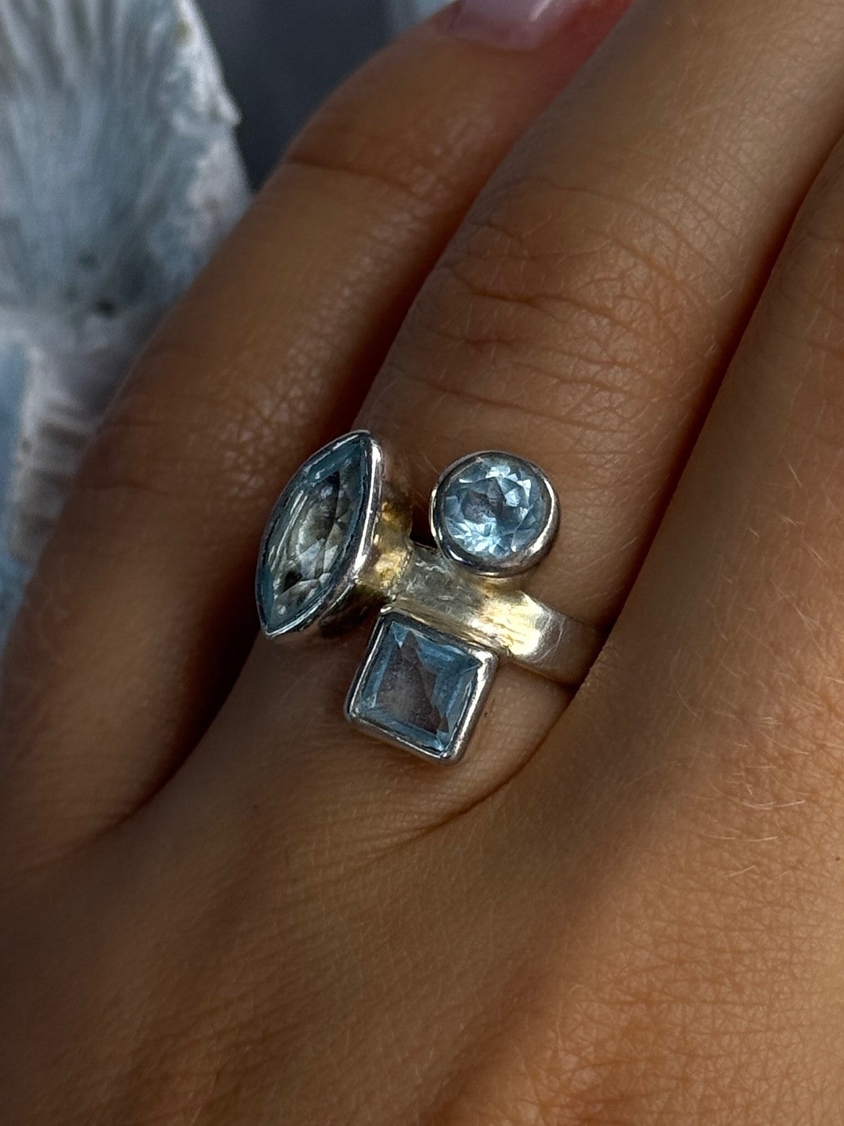 925 Sterling Silver Blue Topaz Ring Size 7