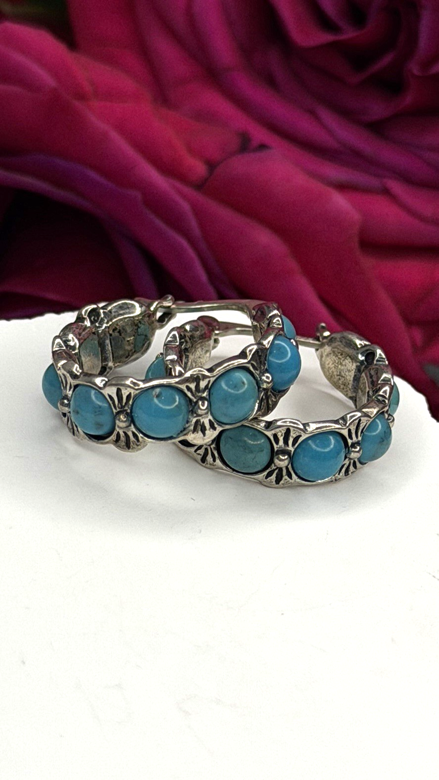Vintage 925 Sterling Silver Blue Turquoise Earrings