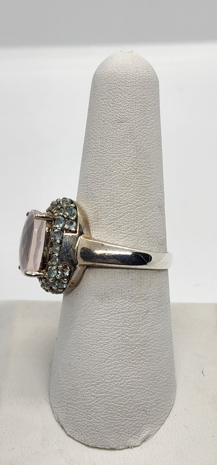 925 Sterling Silver Quartz & Zircon Ring Size 8