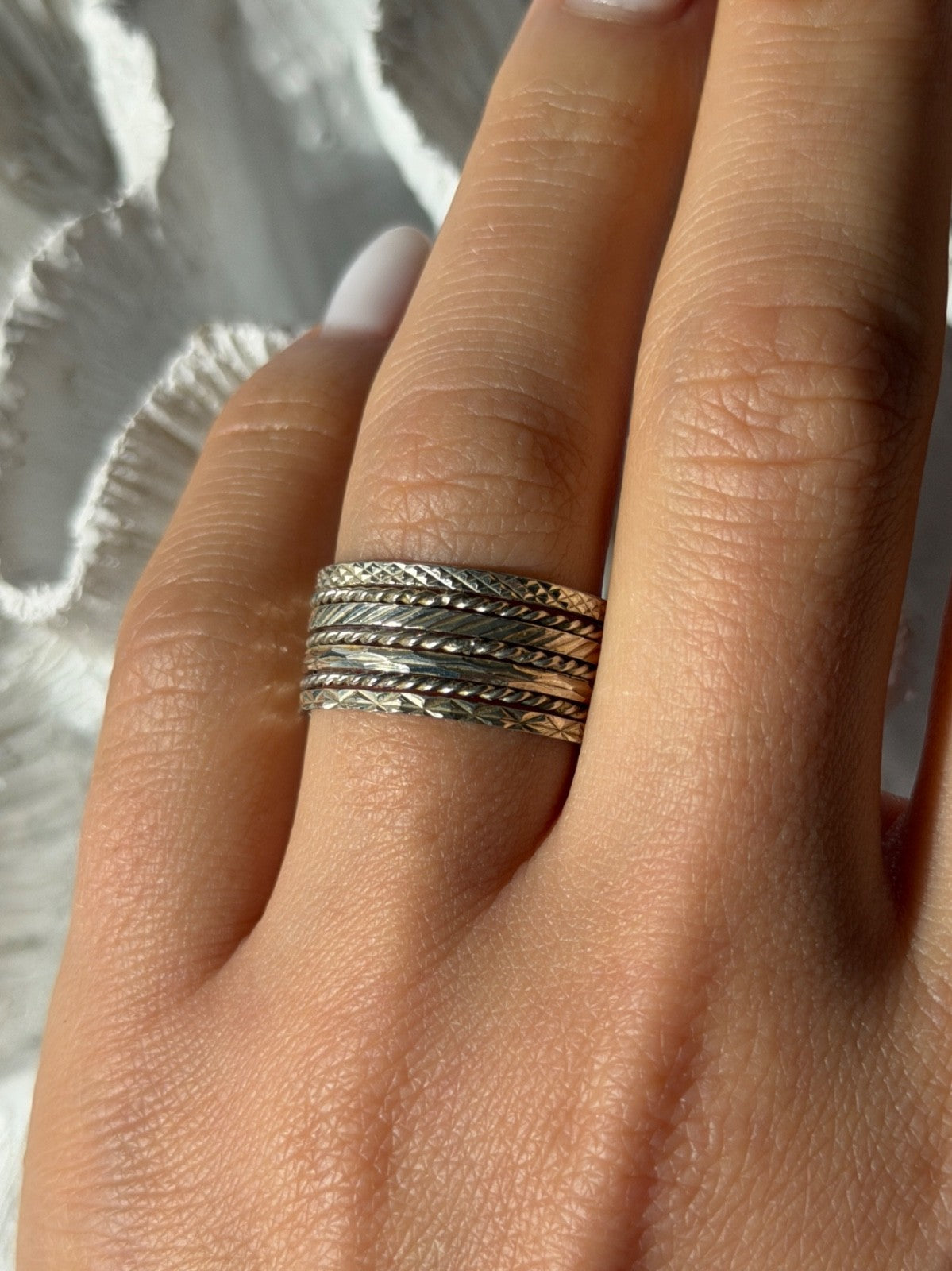 925 Sterling Silver Seven Rings Size 8.5