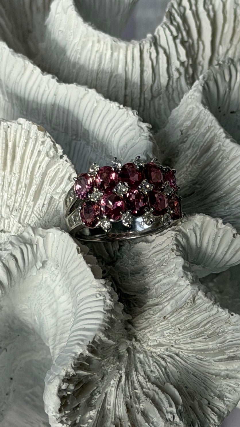 18K 750 White Gold Pink Tourmaline & Diamond Ring Size 6.5