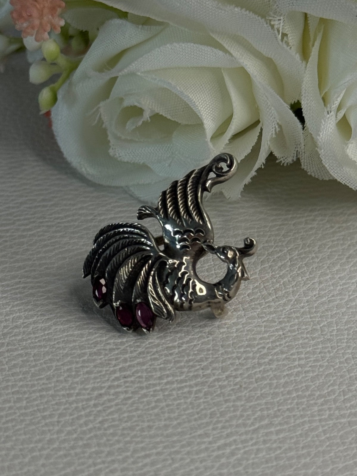 925 Sterling Silver Bird Pyrope Garnet Charm Pendant Length 1 Inch