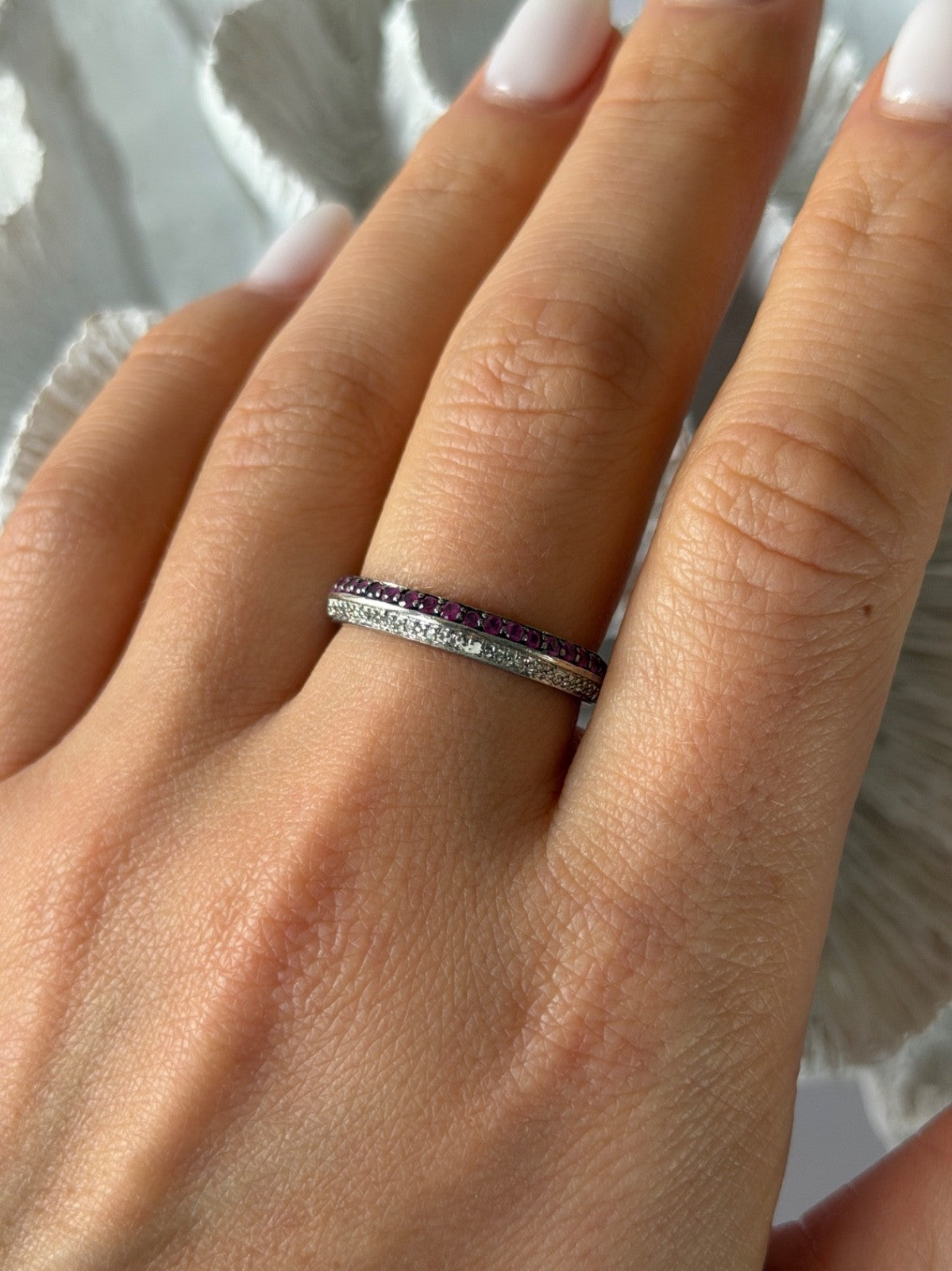 925 Sterling Silver Pink & White Spinel Ring Size 9