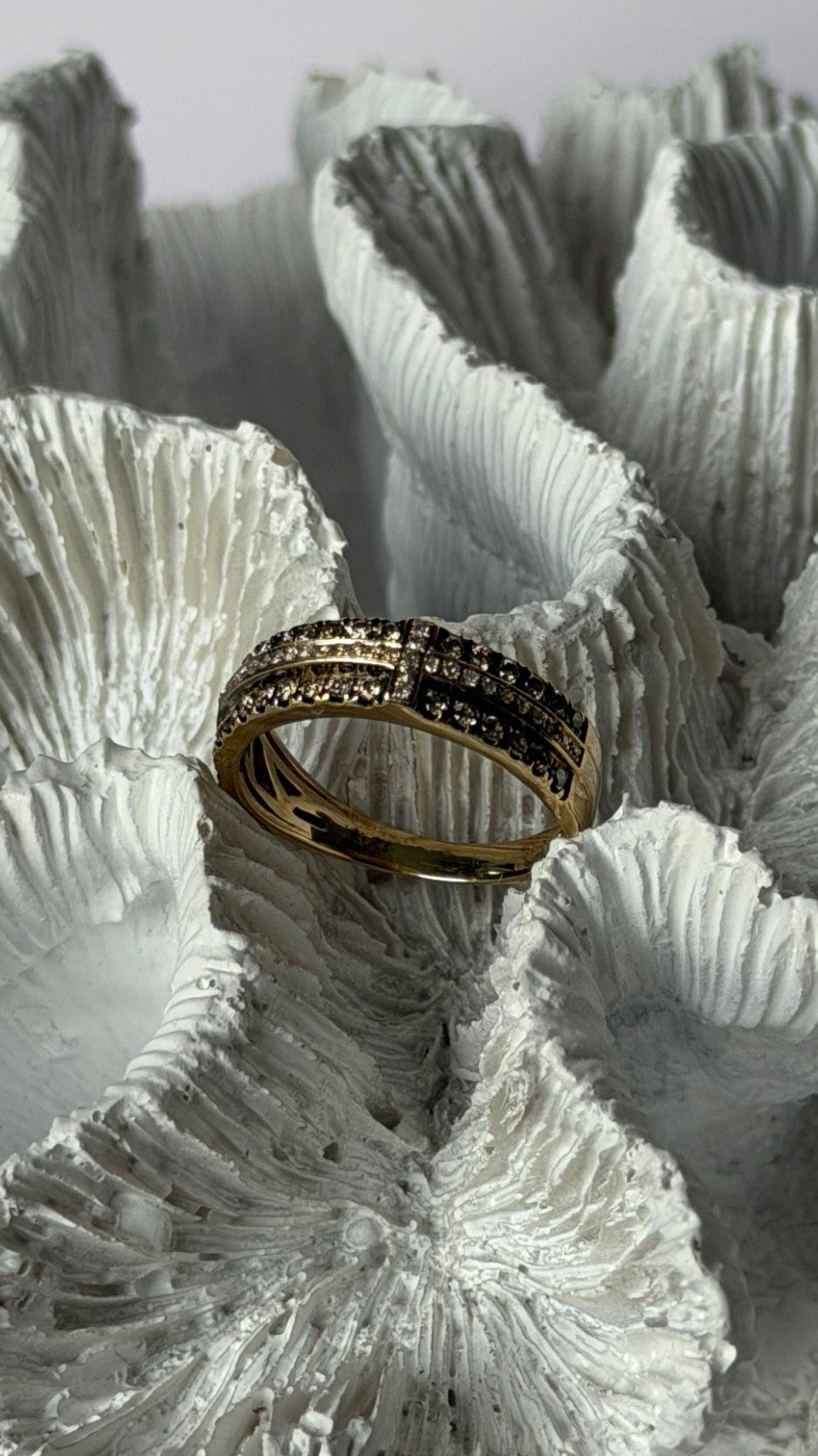 10K Yellow Gold White 0.17 ct & Chocolate 0.32 ct Diamond Ring Size 7