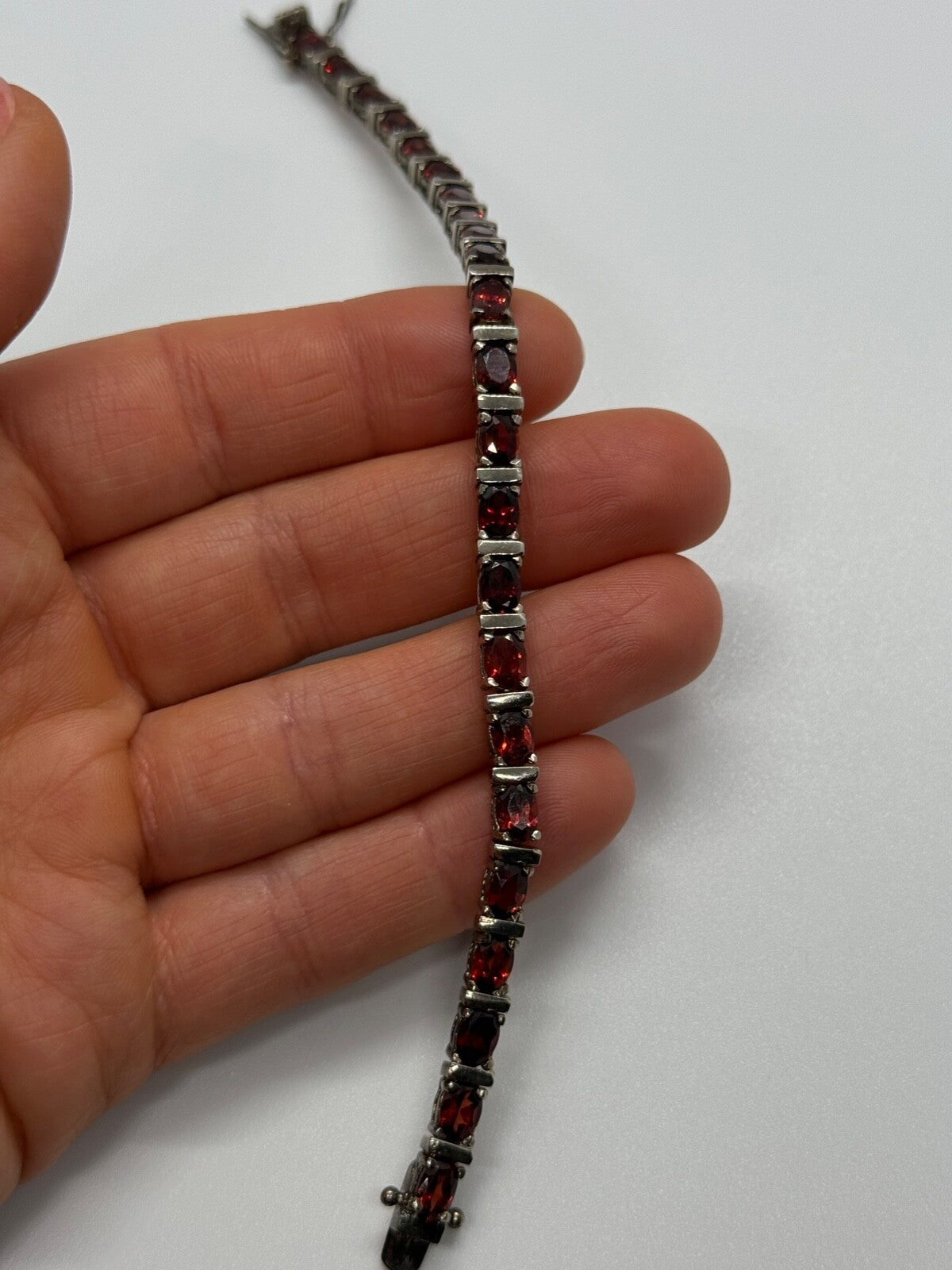 925 Sterling Silver Garnet Bracelet