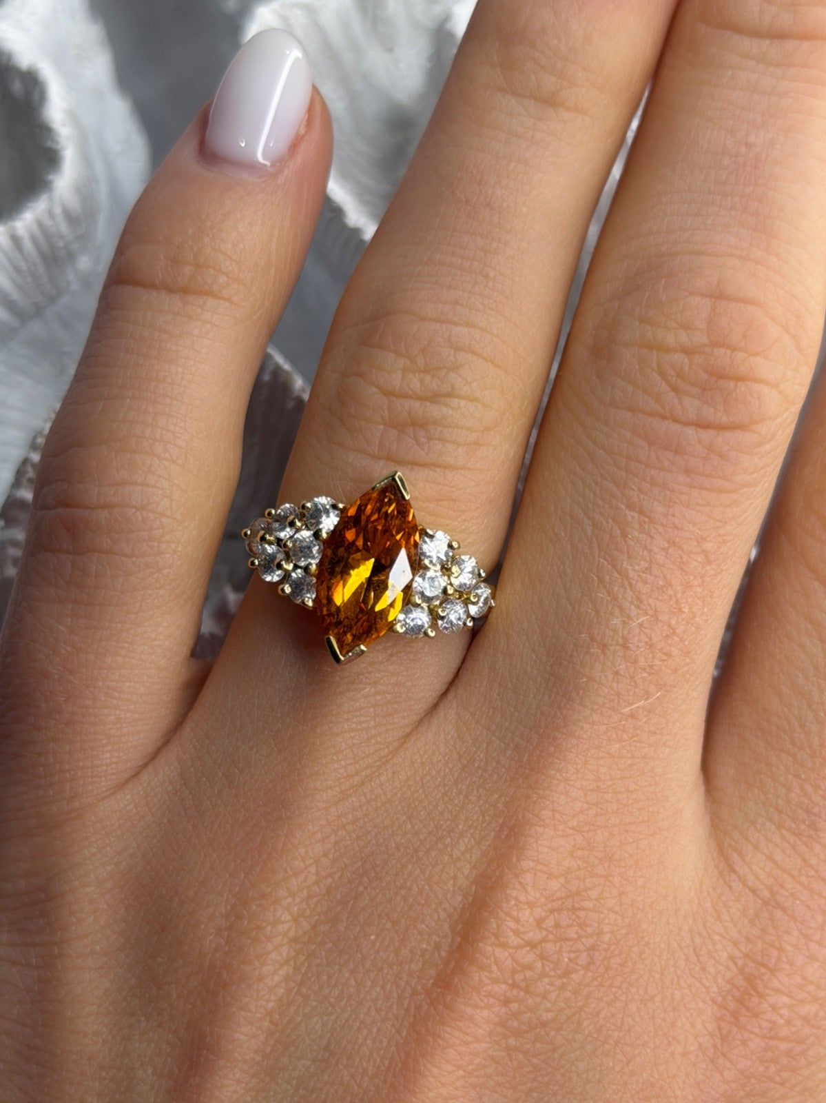 925 Sterling Silver Gold Plated Cz Ring Size 6.5