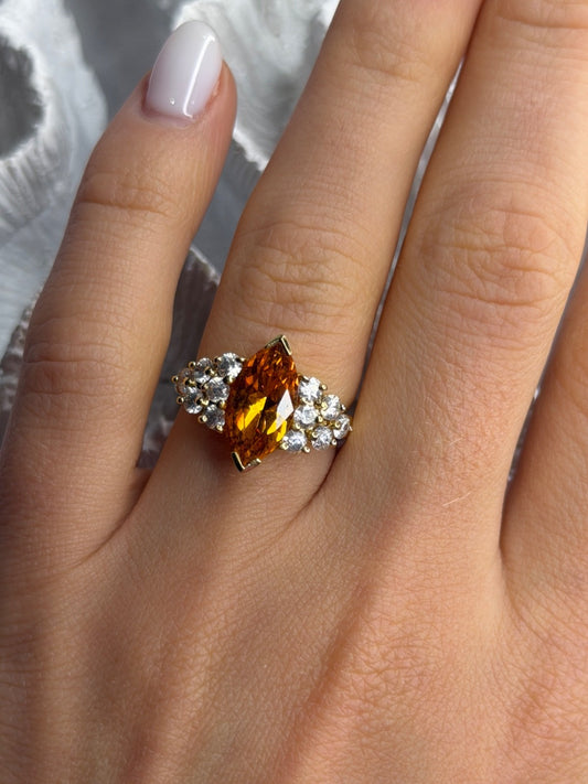 925 Sterling Silver Gold Plated Cz Ring Size 6.5