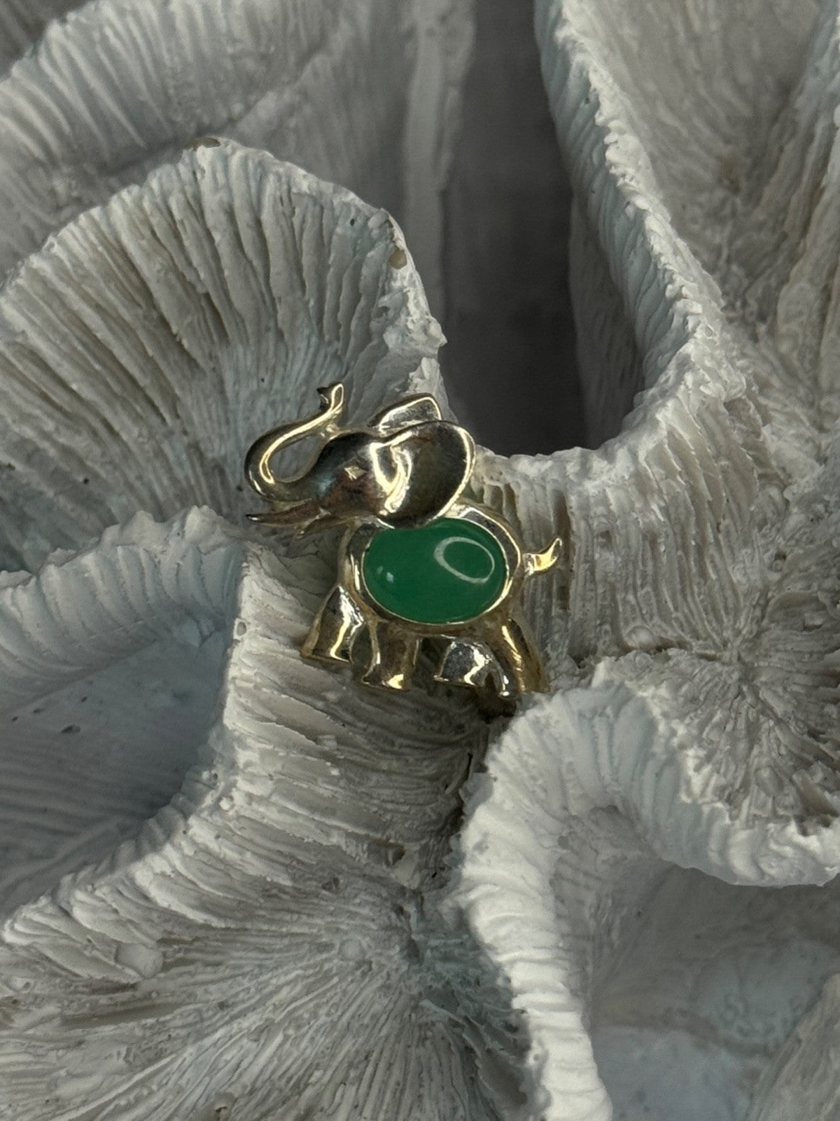 925 Sterling Silver Jade Elephant Charm Pendant Length 0.70 Inch