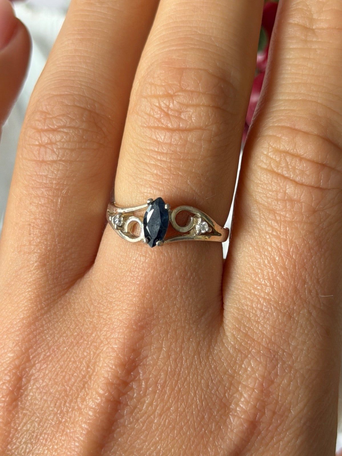 925 Sterling Silver Sapphire & Beryl Ring Size 8