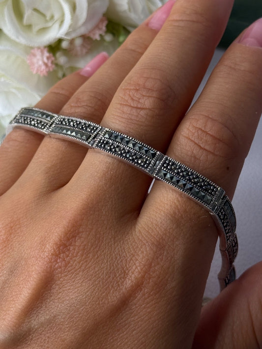 Elegant 925 Sterling Silver Marcasite Bracelet Length 8 Inch