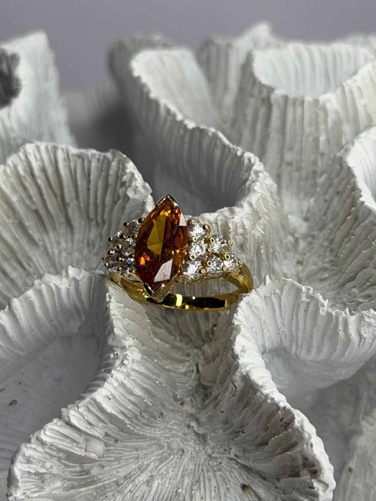 925 Sterling Silver Gold Plated Cz Ring Size 6.5