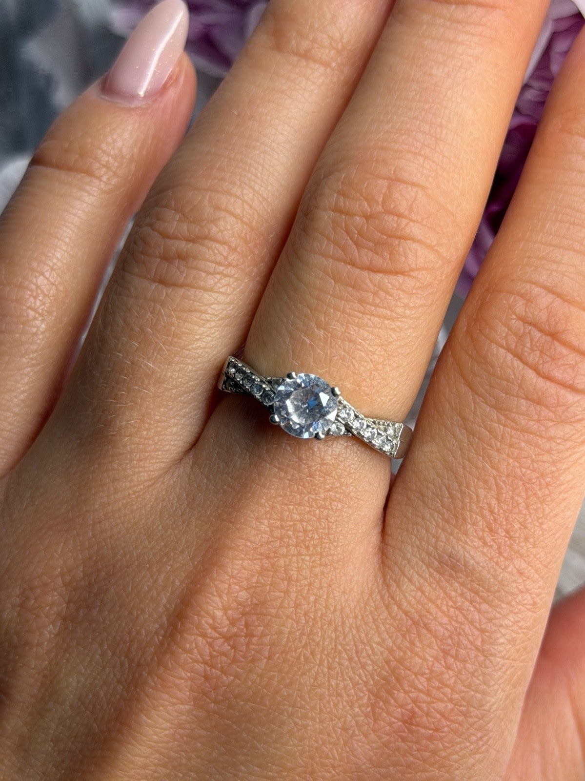 925 Sterling Silver White Spinel Ring Size 8