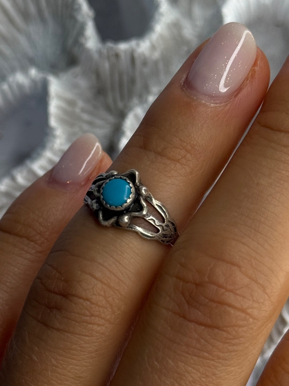 925 Sterling Silver Turquoise Ring Size 5.5