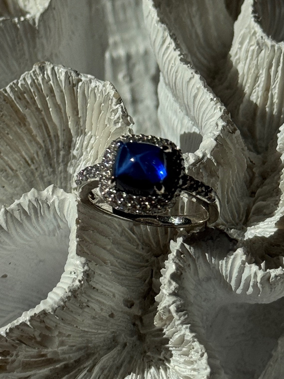925 Sterling Silver Blue Sapphire & Cz Ring Size 11