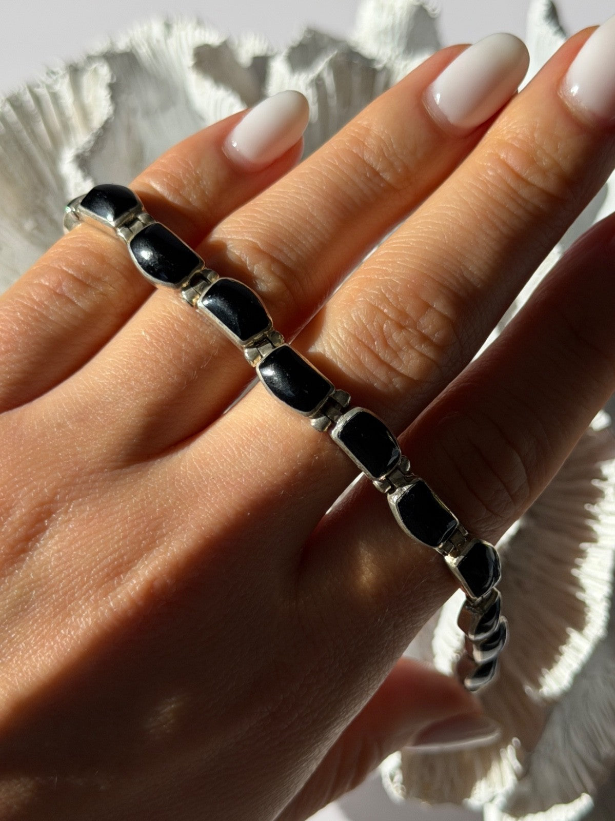 Vintage 950 Sterling Silver Black Onyx Bracelet