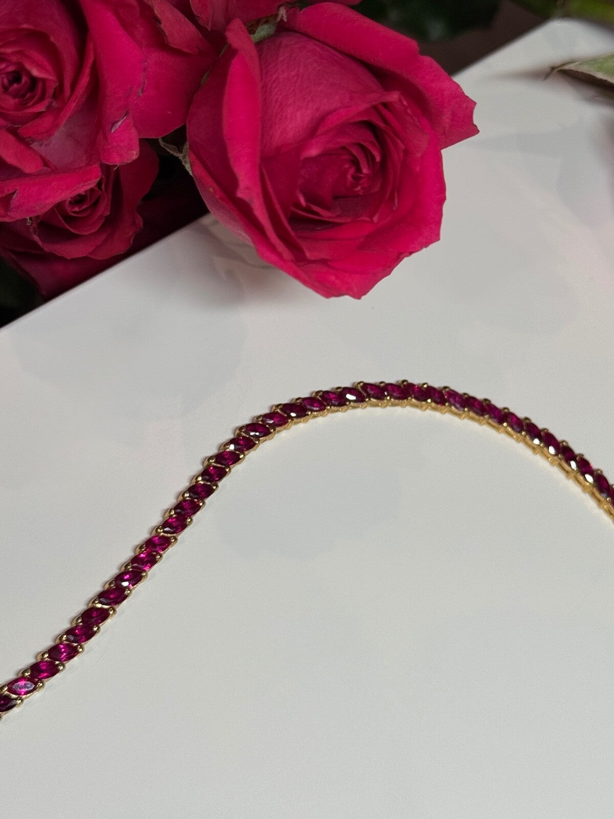 925 Sterling Silver Gold Plated Ruby Bracelet Length 7.5