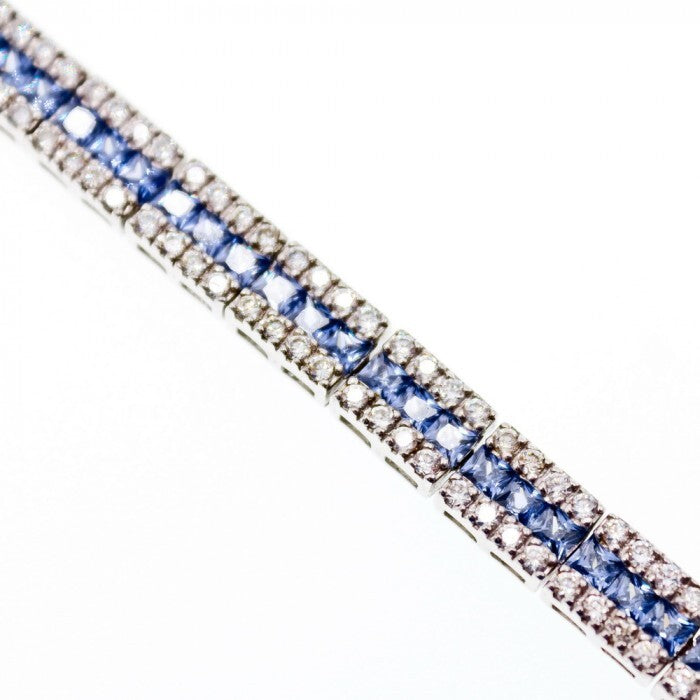 925 Sterling Silver Tanzanite & CZ Bracelet Size 7.5 IN