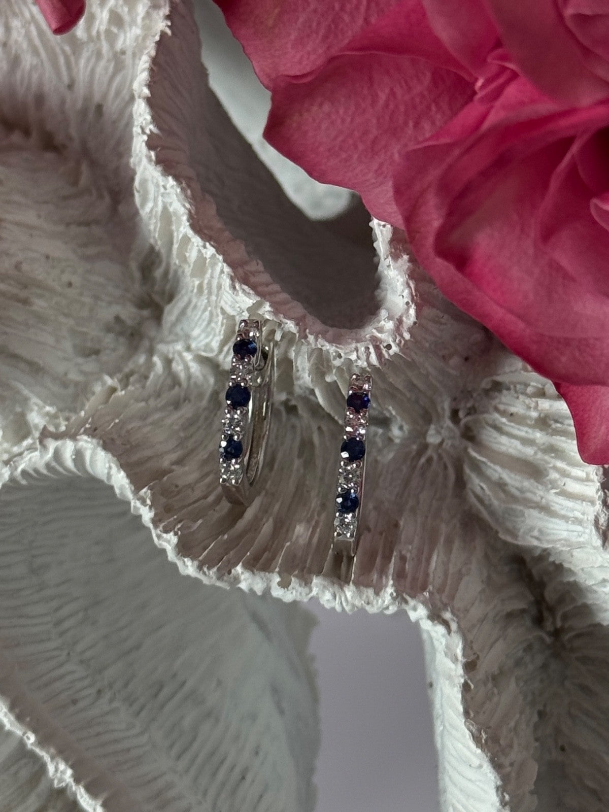 14K White Gold Sapphire & Diamond Earrings
