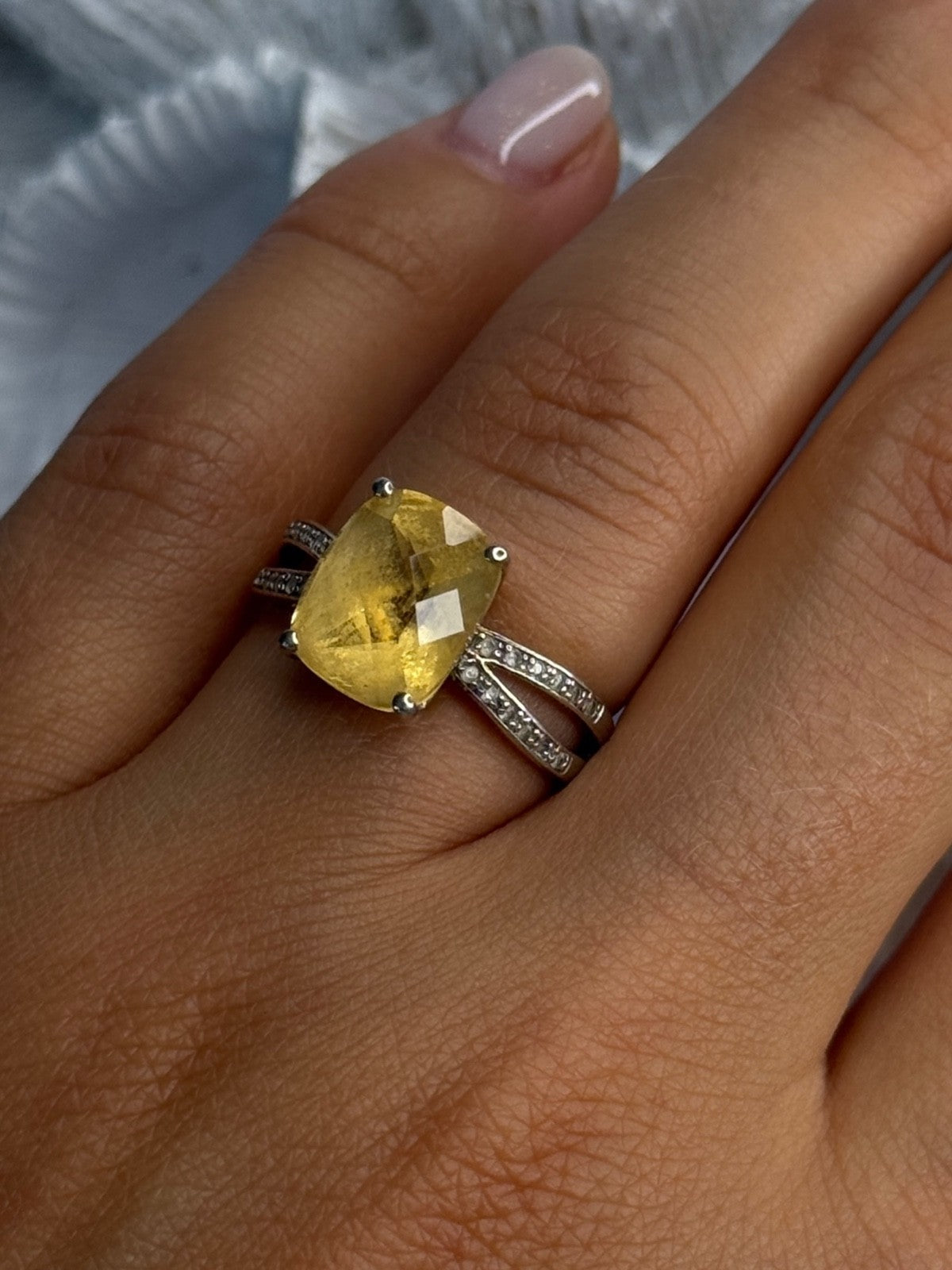 925 Sterling Silver Citrine & Beryl Ring Size 7