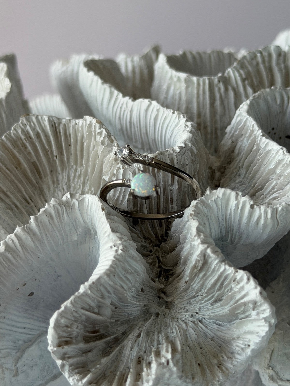 Adjustable 925 Sterling Silver Opal & Beryl Ring