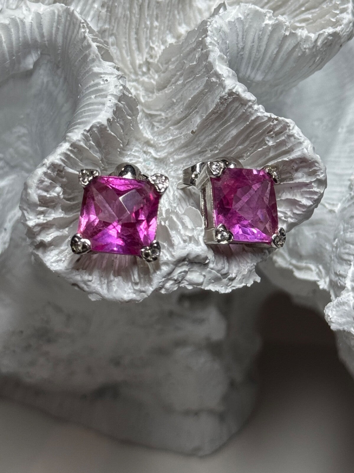 925 Sterling Silver Pink Topaz Earrings Length 0.5 Inch