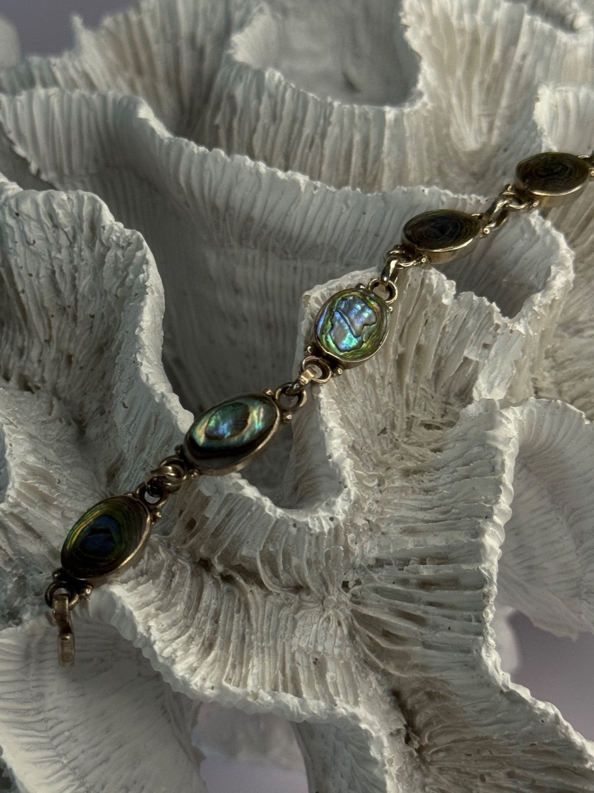 Vintage 925 Sterling Silver Abalone Bracelet Length 6.5