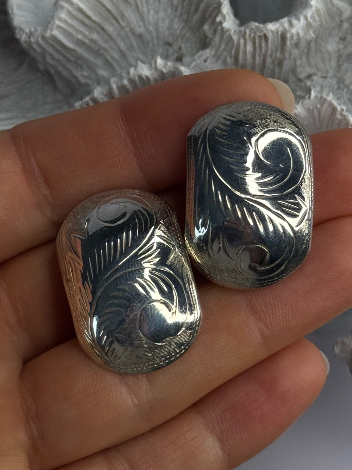 Vintage Esthetic 925 Sterling Silver Clip On Earrings Length 1.20 Inch