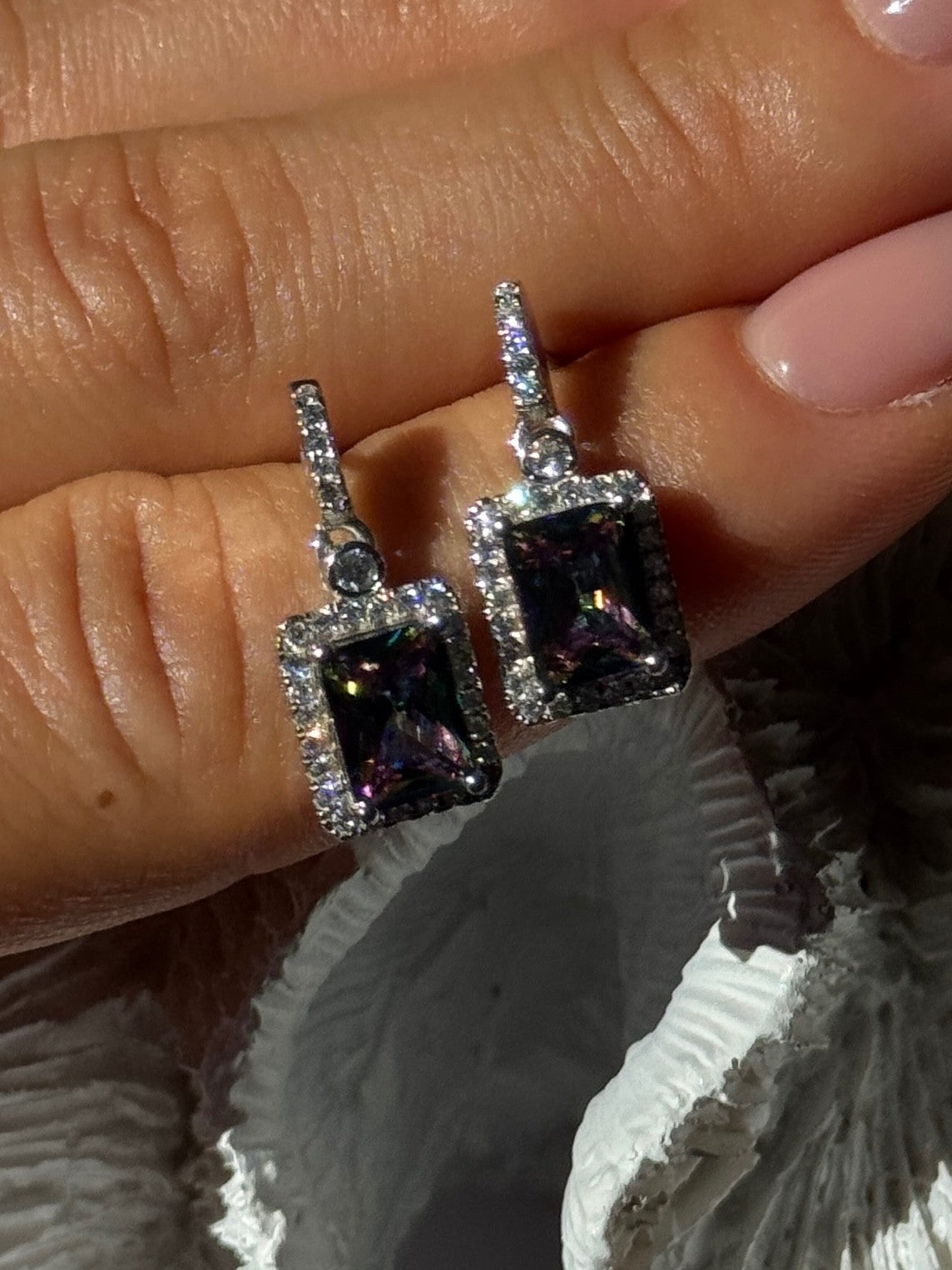 Shiny 925 Sterling Silver Alexandrite & Crystal Earrings