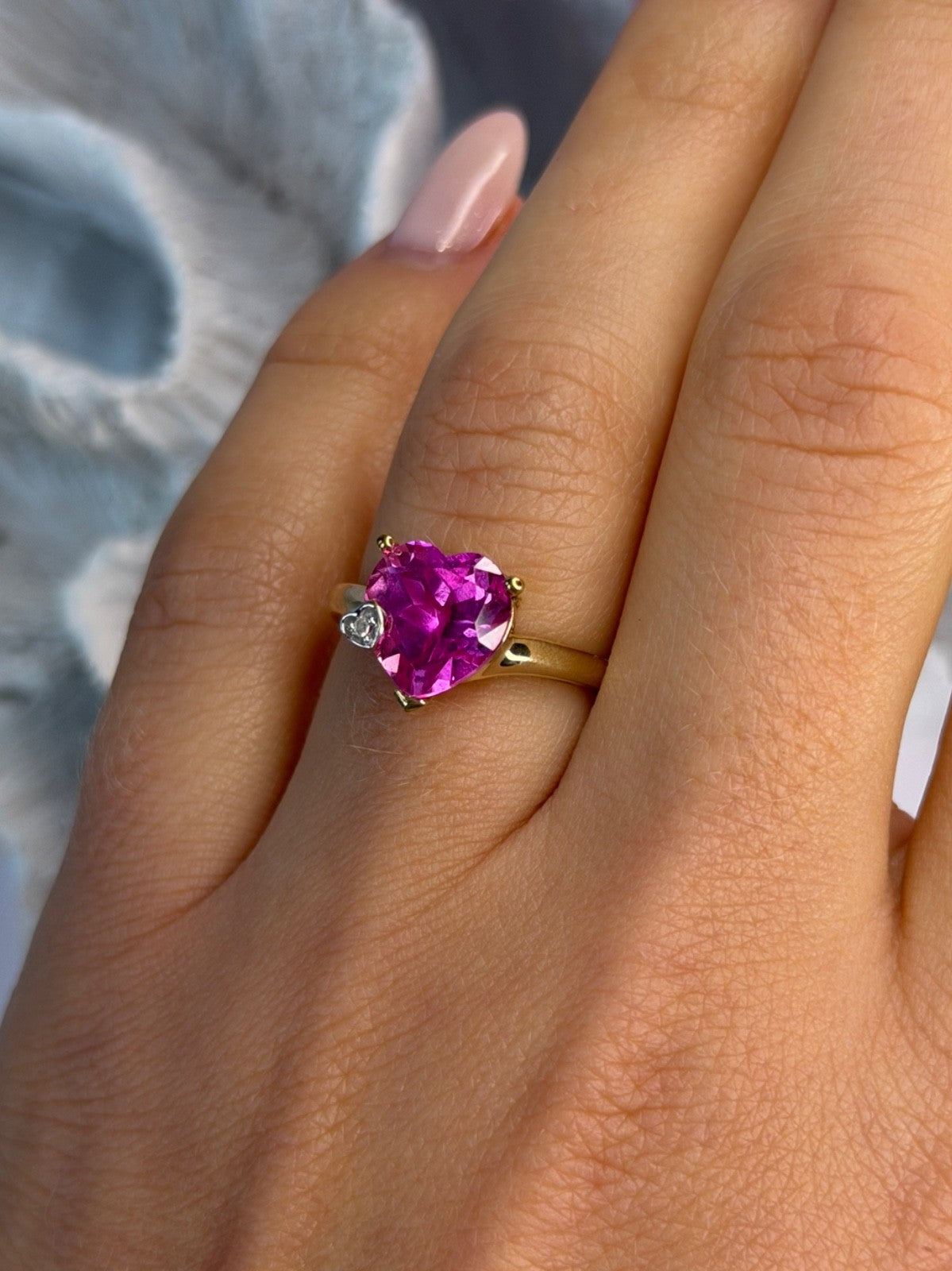 GTR 10K Yellow Gold Pink Sapphire Heart & Diamond Ring Size 7