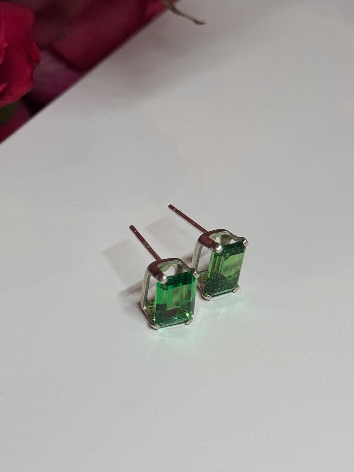 925 Sterling Silver Green Peridot Earrings Length 8 Mm