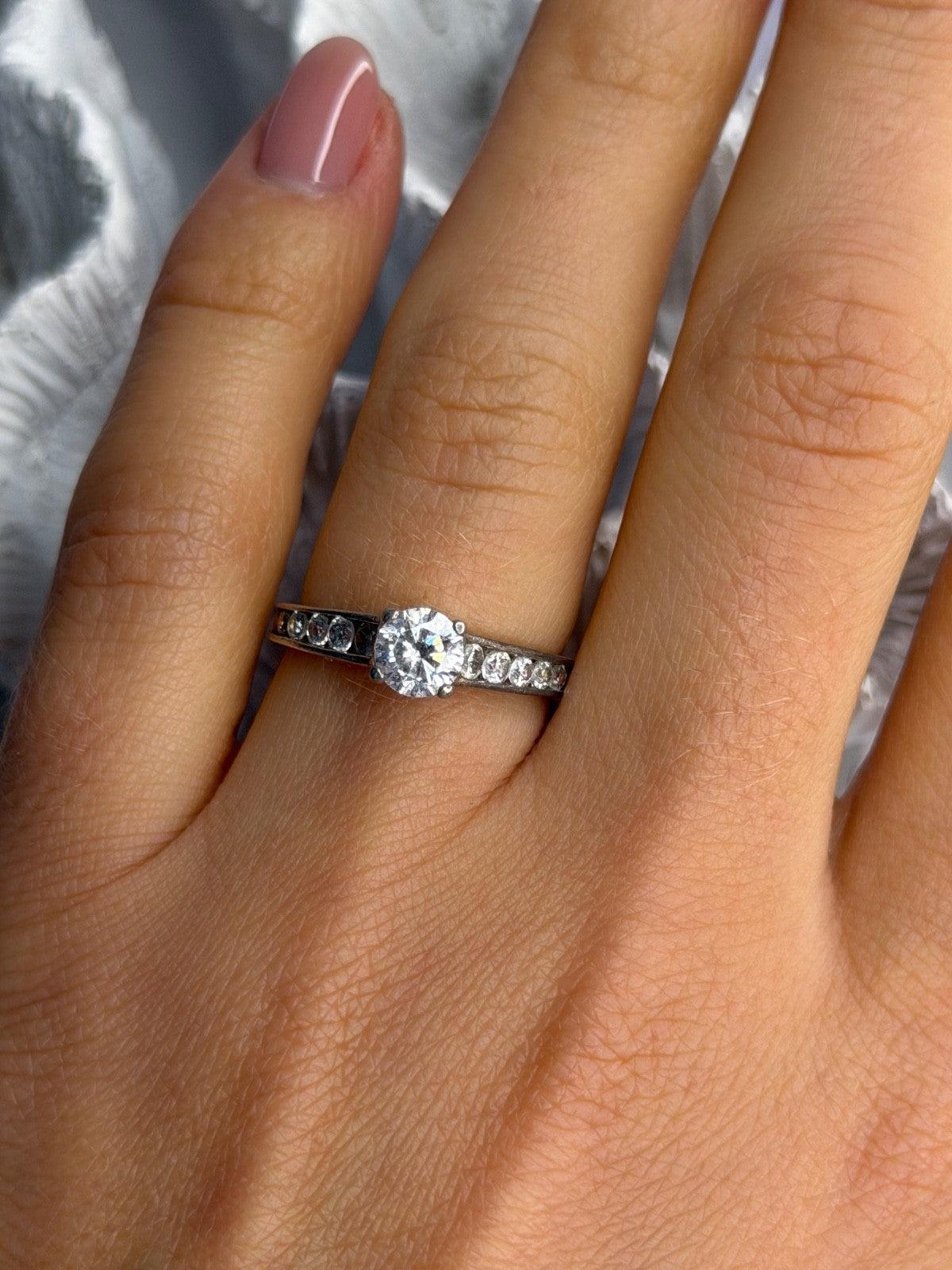 EC 925 Sterling Silver White Topaz Ring Size 7