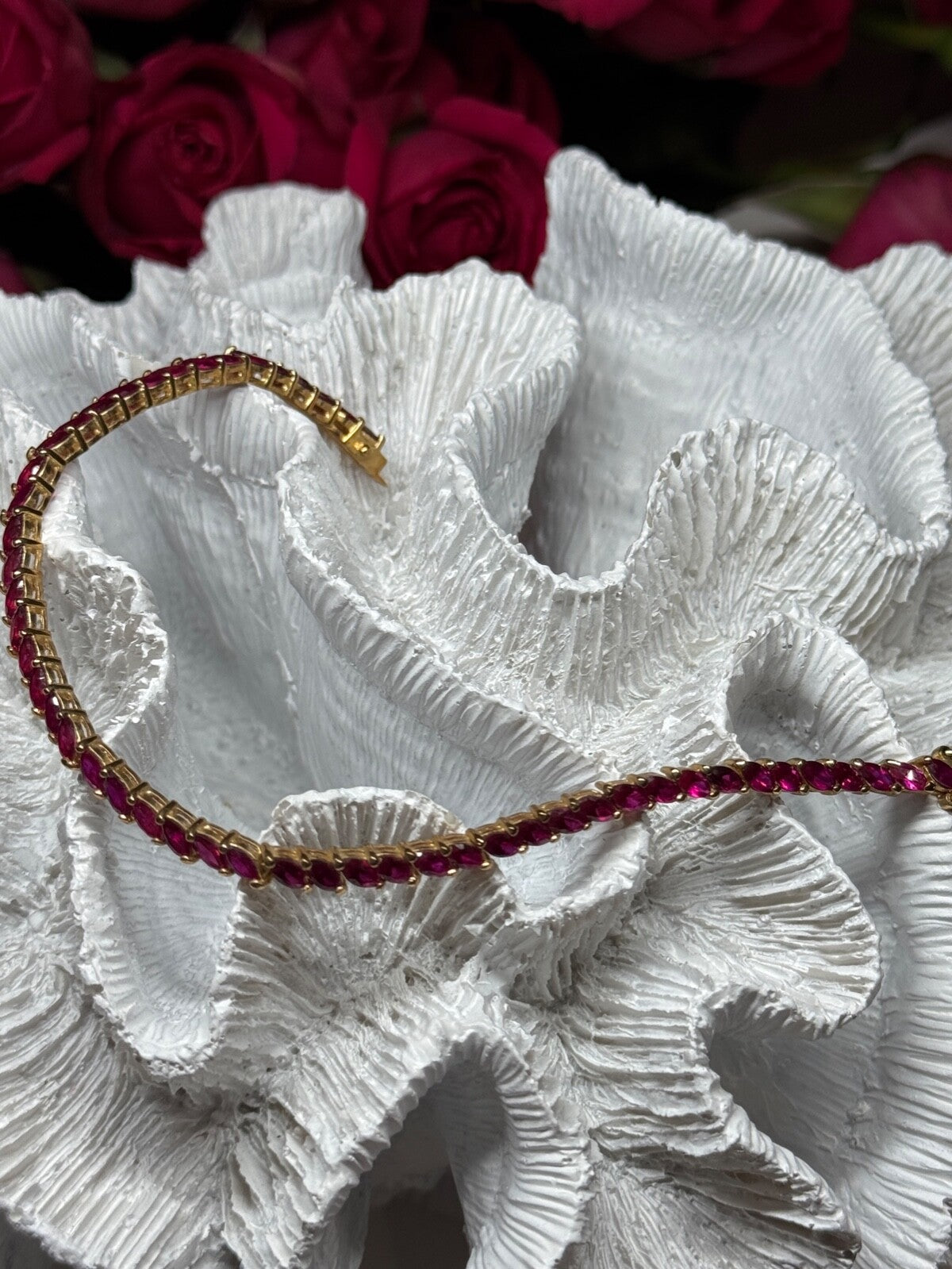 925 Sterling Silver Gold Plated Ruby Bracelet Length 7.5