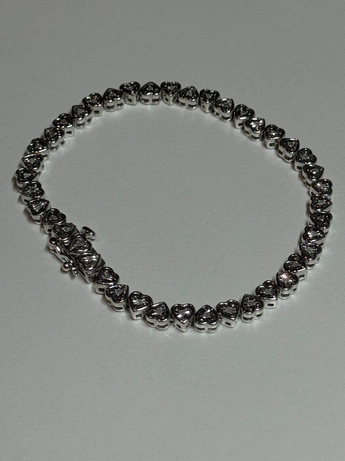 925 Sterling Silver White Sapphire Heart Bracelet Size 7 Inch