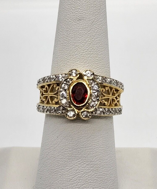 925 Sterling Silver Ruby & Quartz Ring Size 7