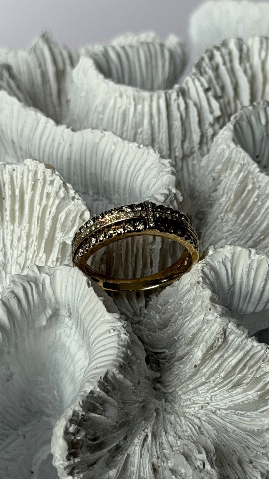 10K Yellow Gold White 0.17 ct & Chocolate 0.32 ct Diamond Ring Size 7