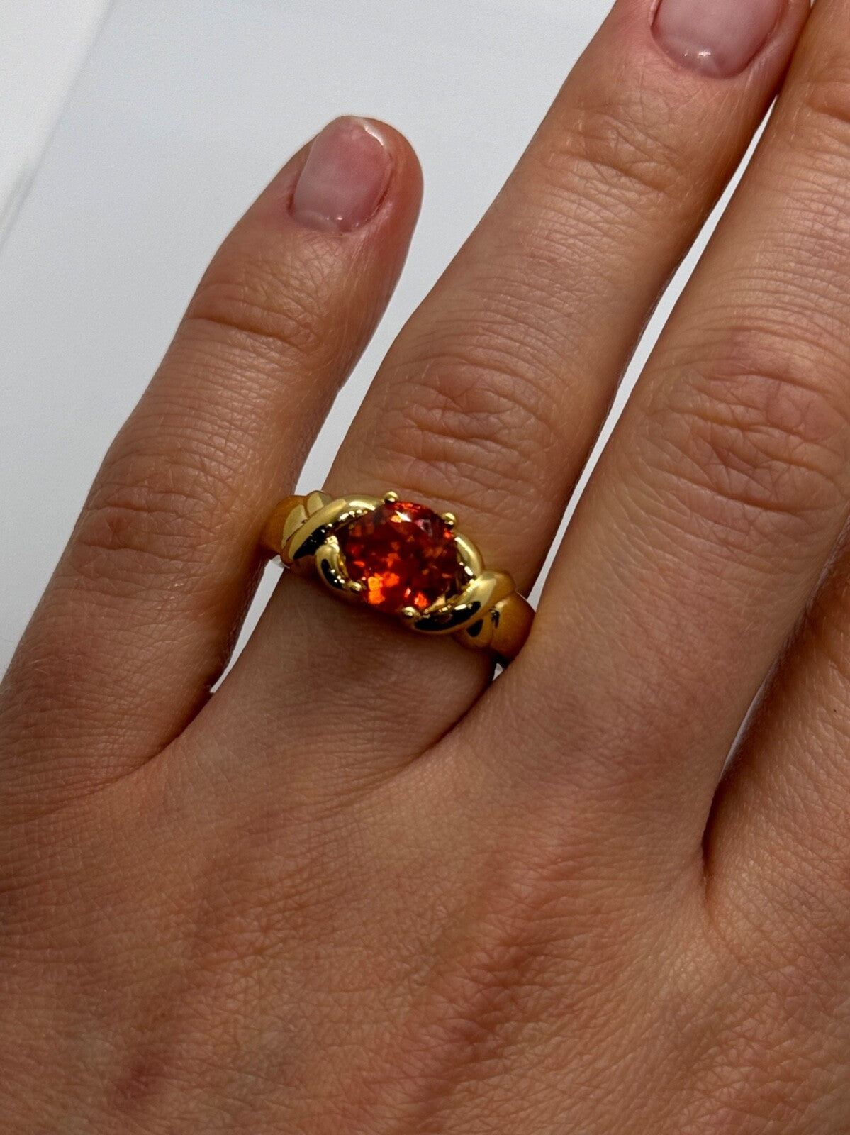 925 Sterling Silver Gold Plated Hessonite Ring Size 7