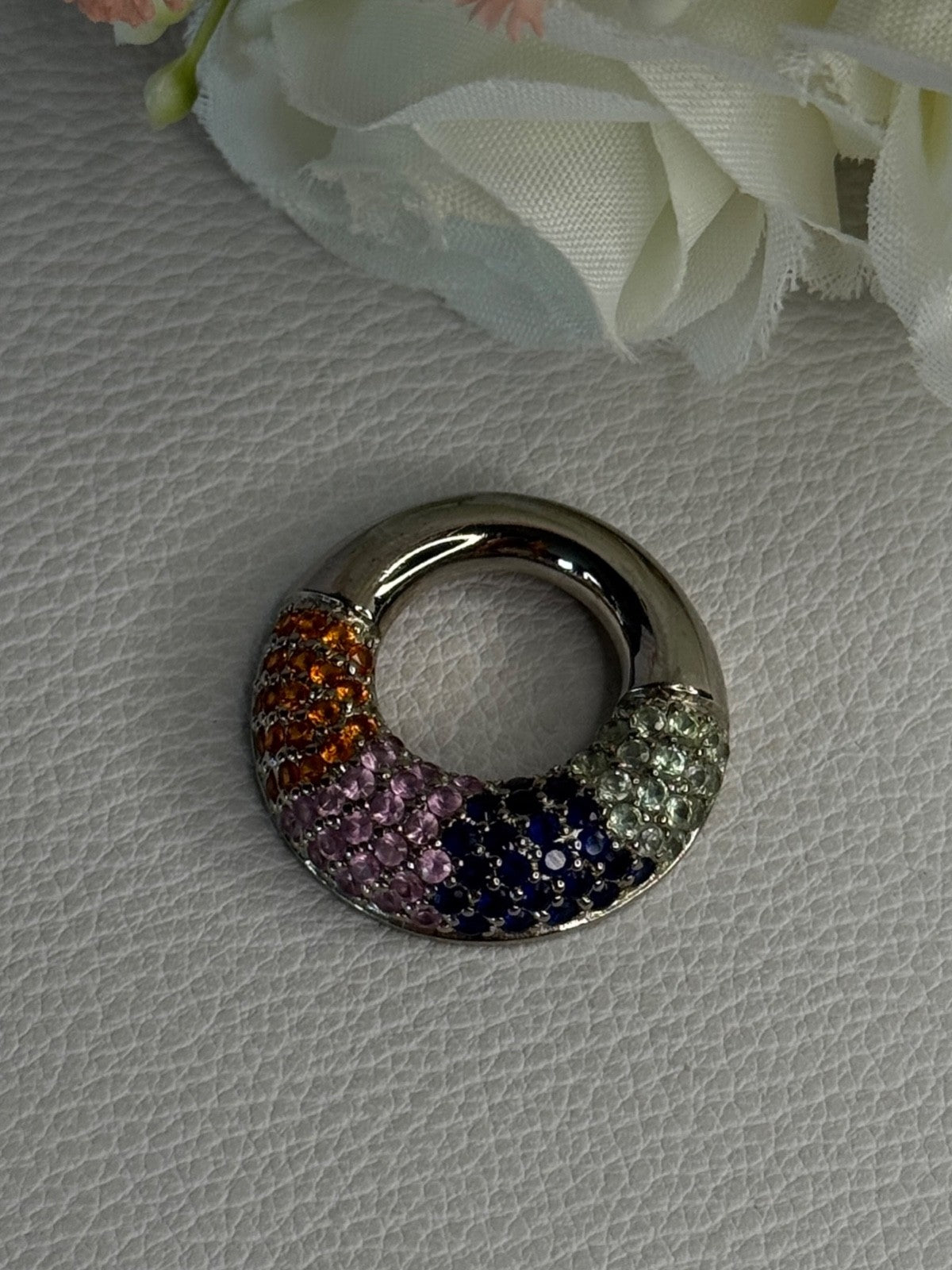 925 Sterling Silver Multi Color Spinel Round Pendant Length 1 Inch