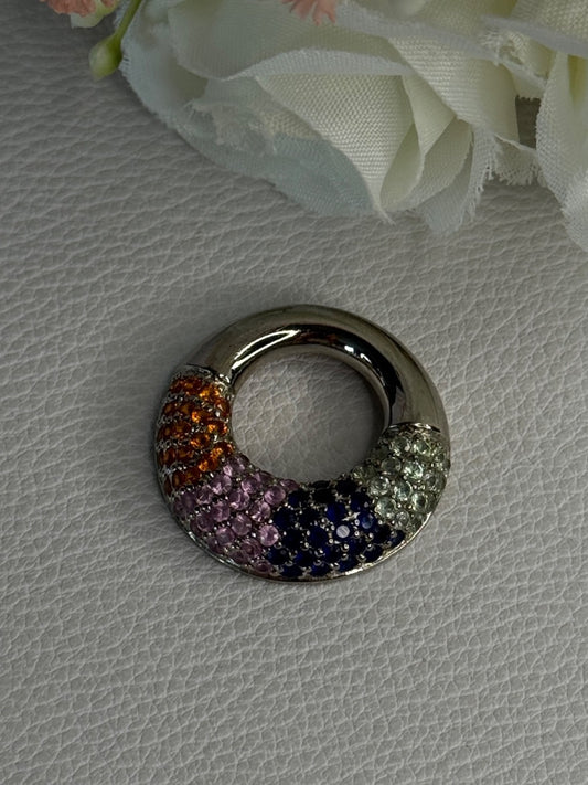 925 Sterling Silver Multi Color Spinel Round Pendant Length 1 Inch