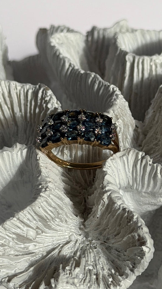 10K Yellow Gold London Blue Topaz & Diamond Ring Size 7