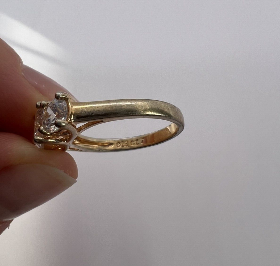 925 Sterling Silver Gold Plated CZ Ring - Size 6 Elegant Jewelry