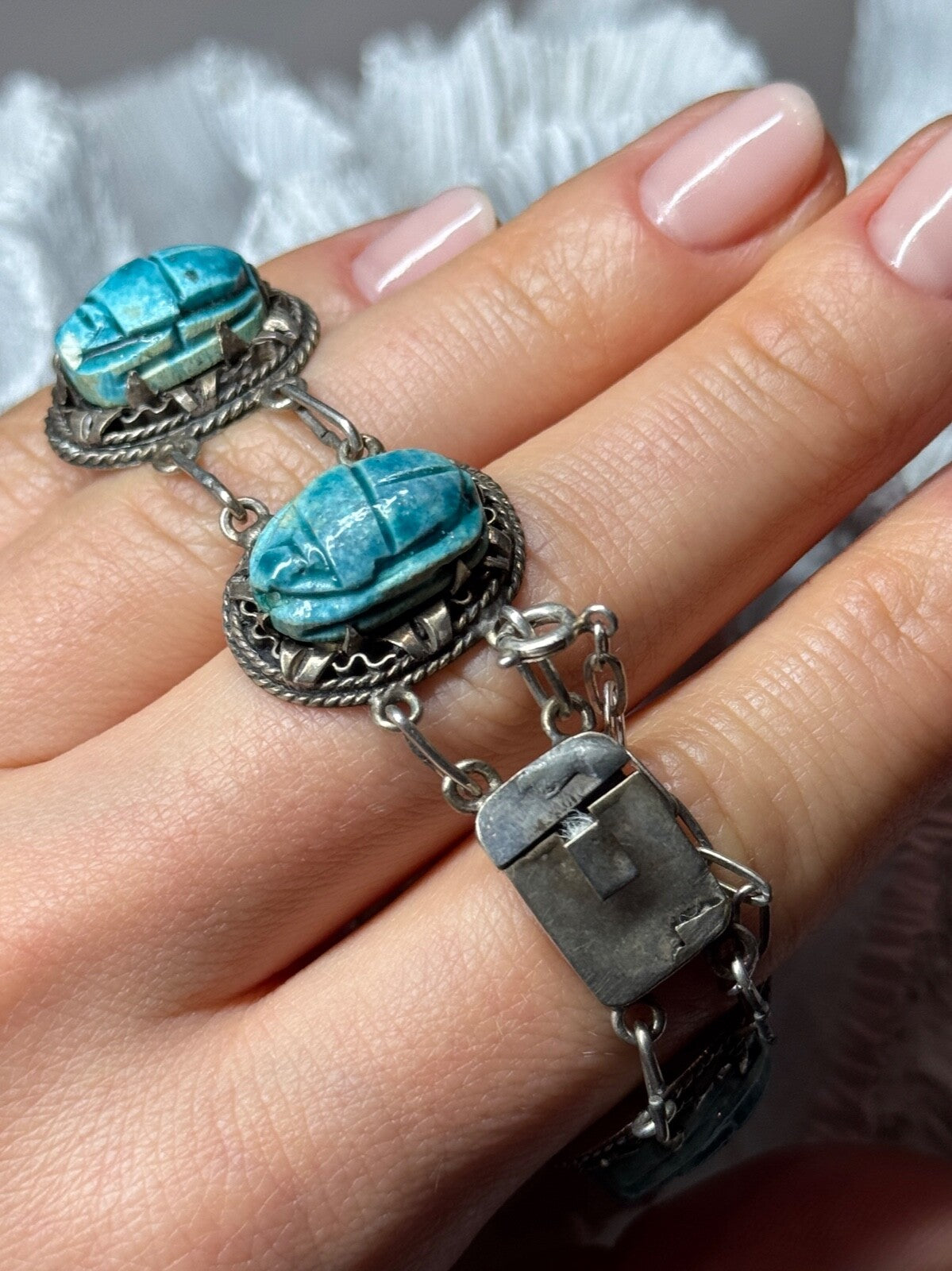 Vintage 925 Sterling Silver Turquoise Bracelet Length 7 Inch