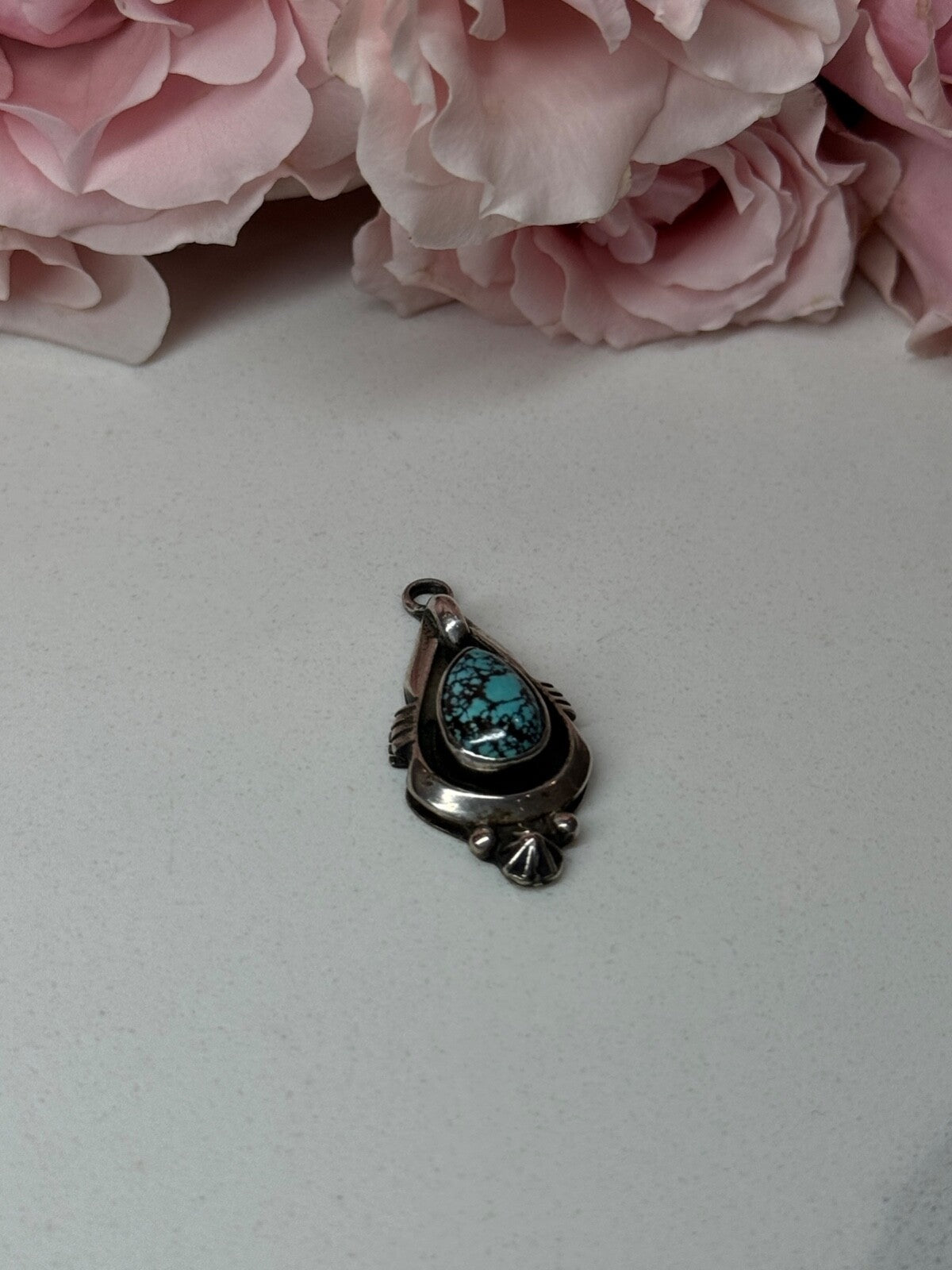 925 Sterling Silver Turquoise Pendant Length 1.1 In