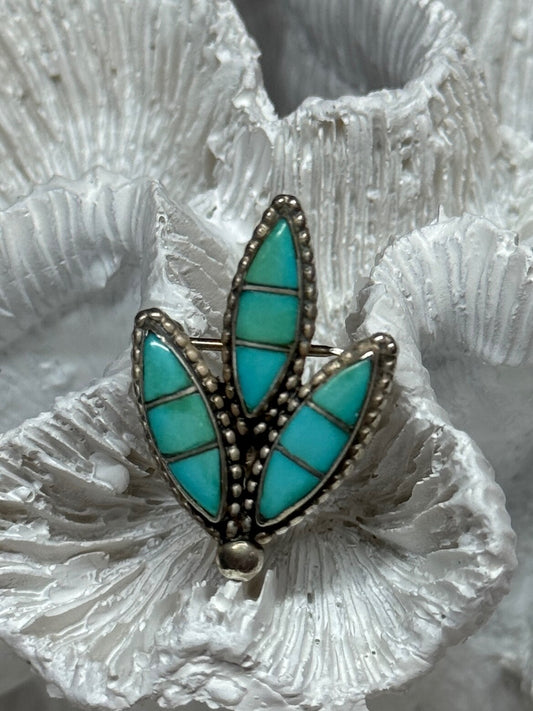 925 Sterling Silver Turquoise Brooch Length 1.3 Inch