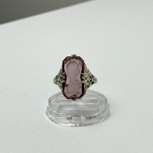 925 Sterling Silver Pink Agate "Cameo" Ring Size 6