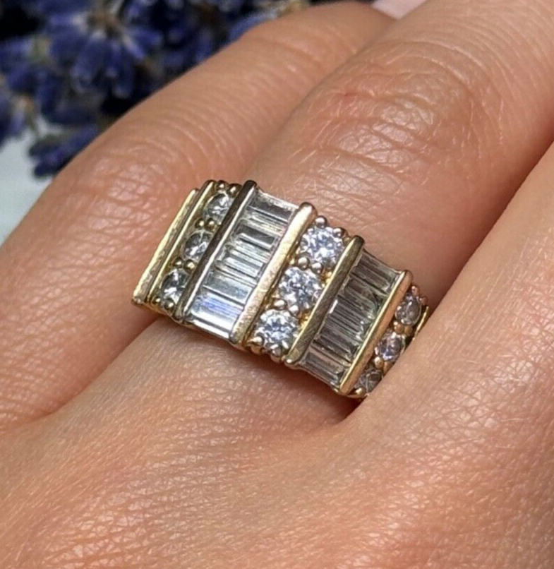 925 Sterling Silver Gold Plated CZ Ring Size 6