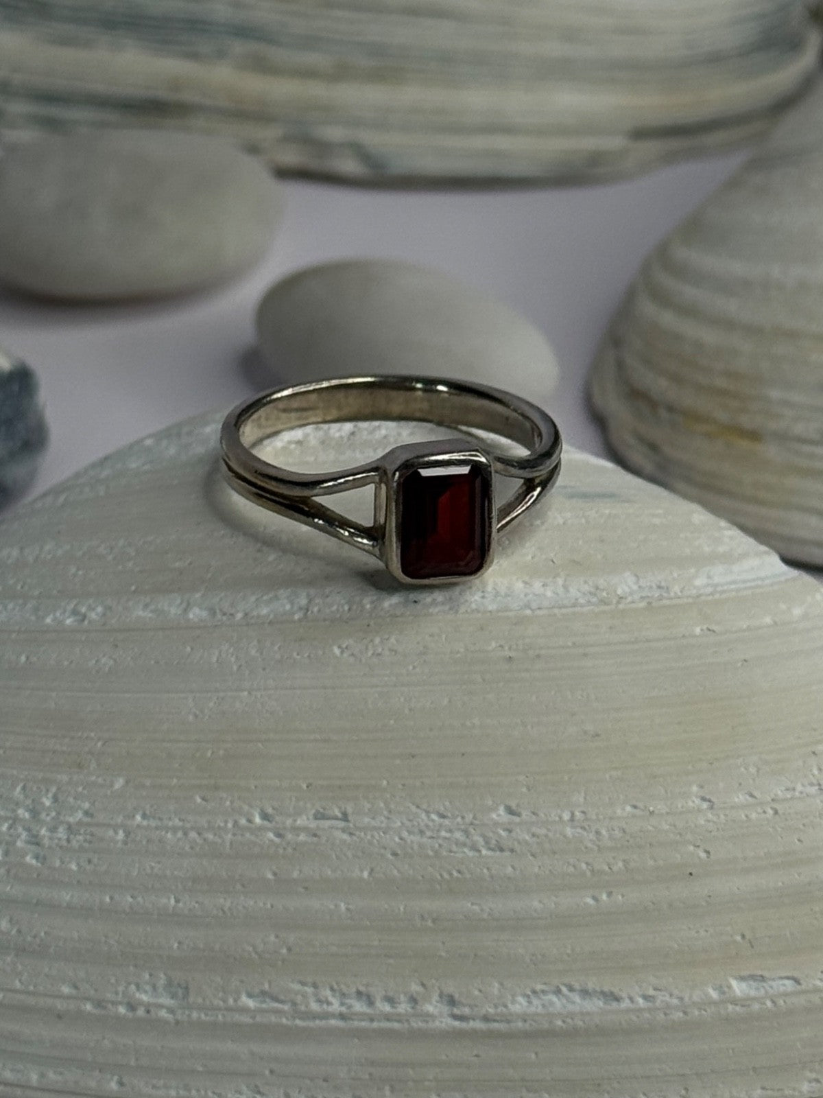 Classy 925 Sterling Silver Garnet Ring Size 8
