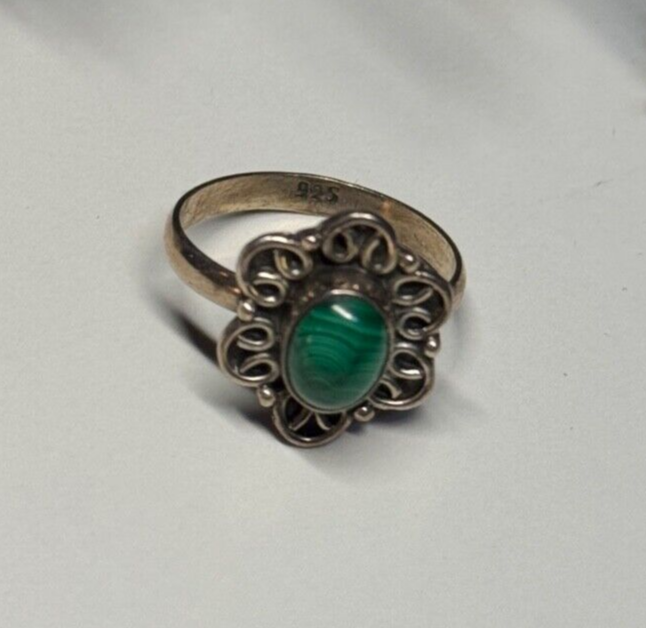 925 Sterling Silver Malachite Ring Size 6.5